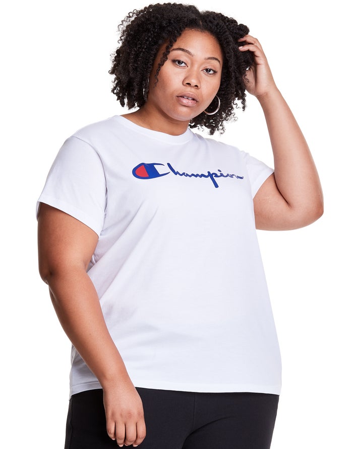 Champion Dame T-Shirts Hvide - Plus Lightweight Script Logo - Danmark SXM-012679